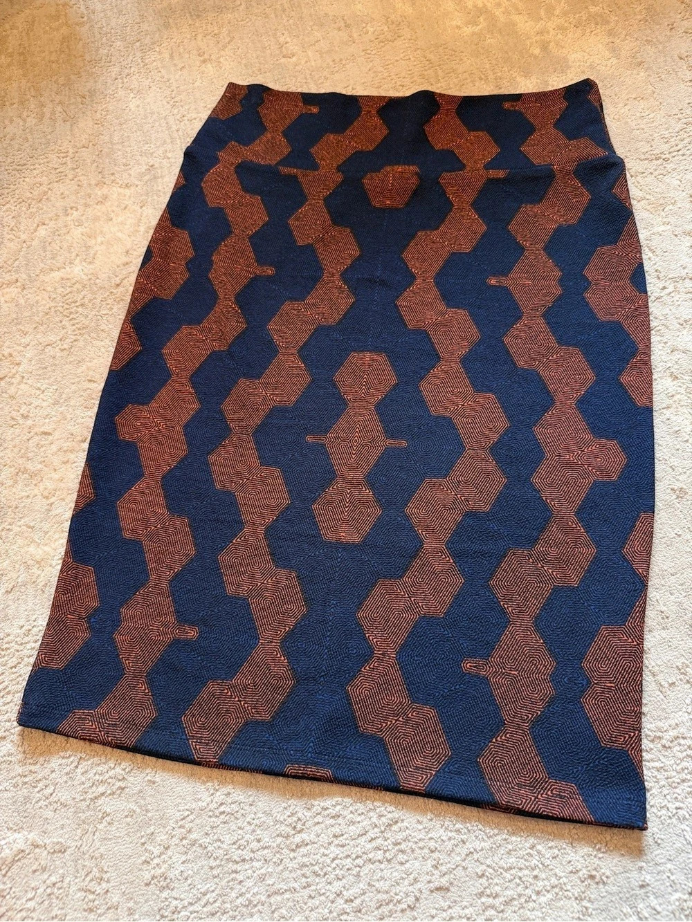 LuLaRoe Cassie Pencil Skirt Geometric Blue/Orange/Black Medium